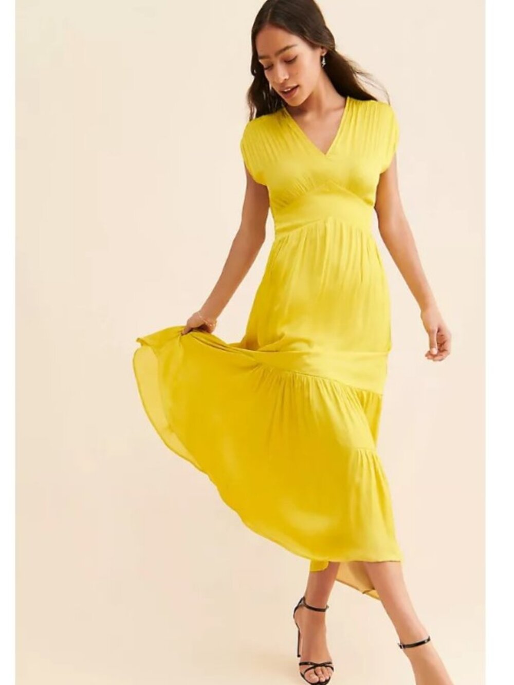 Du Paradis Tiered Satin Maxi Dress